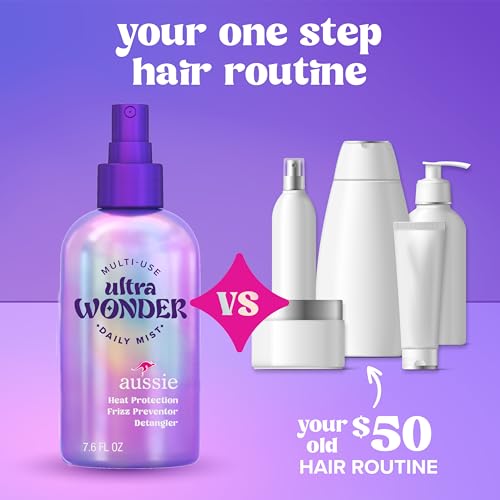 Aussie Ultra Wonder Daily Mist Lightweight Multi-Use Detangler, silicone-free, for All Hair Types and Curls, 7.6oz