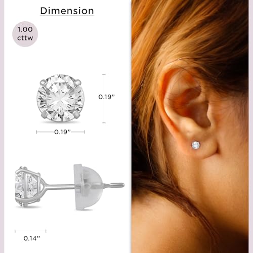 Jewelili 10K White Gold Cubic Zirconia Stud Earrings for Women