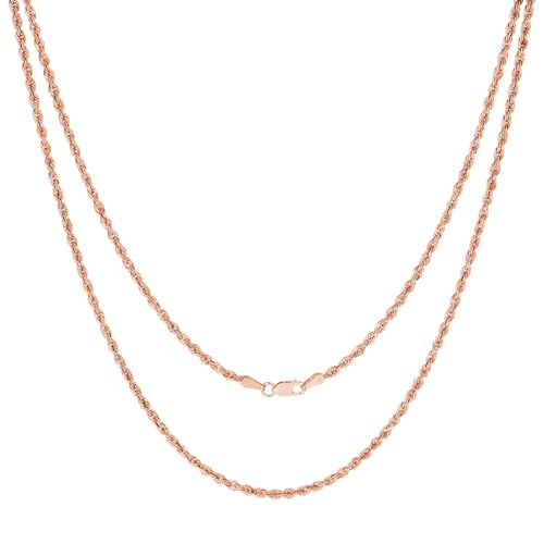 Nuragold 14k Real Rose Gold 2.5mm Rope Chain Diamond Cut Necklace (16"-30") - 20"
