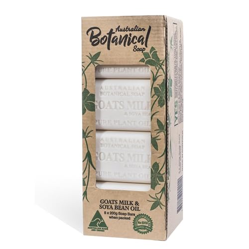 Australian Botanical Soap Goats Milk Bars, 6.6 oz Each, Pack of 8, Triple Milled with Soya Bean Oil & Organic African Shea Butter, Cleansing Bar Soap, Packaging May Vary