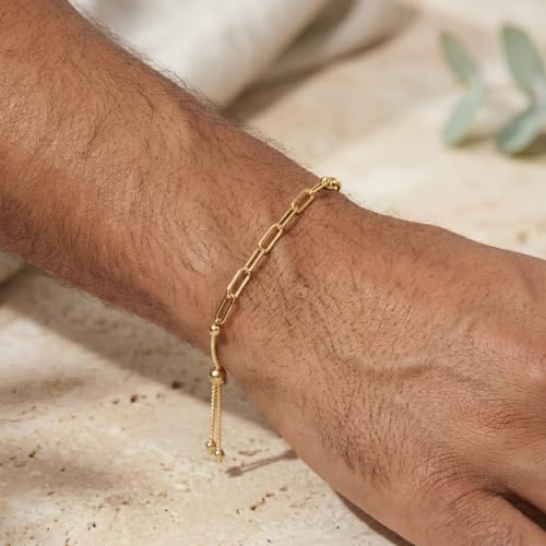 Floreo 14k Yellow Gold 3.2mm Paperclip Bolo Link Friendship Bracelet, Adjustable 9.25 Inch