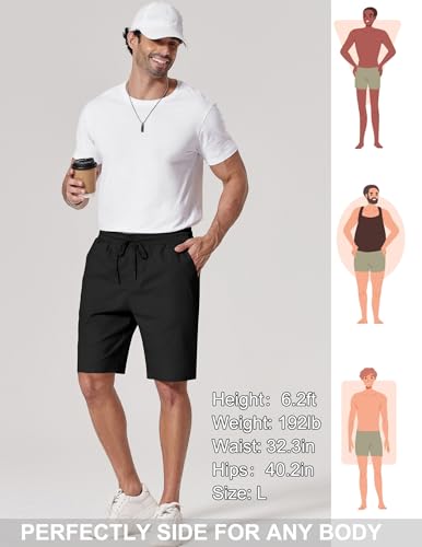 COOFANDY Men's Casual Chino Shorts 9" Cotton Drawstring Shorts with Pockets - Black, Medium