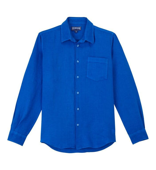 Vilebrequin Men Linen Shirt Solid, L, Palace