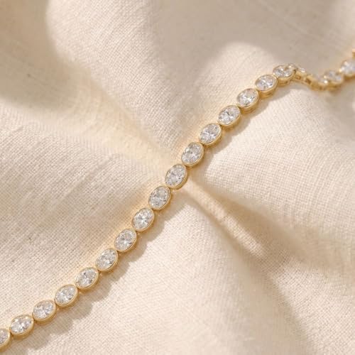 P3 POMPEII3 Pompeii 15Ct TW East West Oval Bezel Diamond Tennis Bracelet 14k Gold 7" Lab Grown (F/G,VS1-VS2)