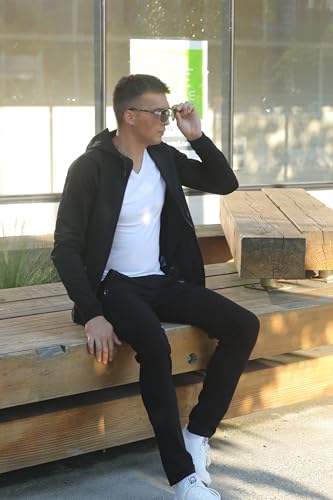 SCR SPORTSWEAR Mens Tall Sweatpants Made in Turkey - Luxury Tall Joggers for Men with Zipper Pockets and Drawstring Elastic Waist - Athletic Lounge Pants, Cotton, Tapered, Medium, 32Wx33L (Black)