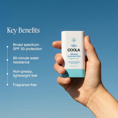 COOLA Mineral Sunscreen Stick SPF 50, Face & Body, Fragrance Free, 0.6 oz