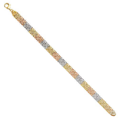 14k REAL Tri Color Gold Crystal Cut Bracelet - 7.5"