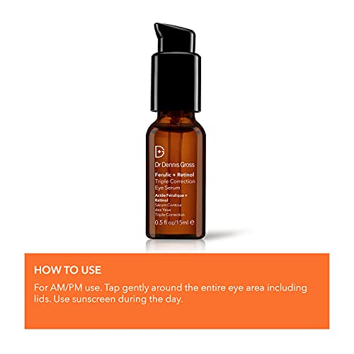 Dr Dennis Gross Ferulic + Retinol Triple Correction Eye Serum: for Wrinkles, Loss of Elasticity, and Rough Texture, 0.5 fl oz