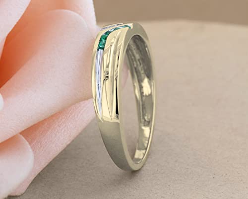 Dazzlingrock Collection Round Emerald & White Diamond Channel Set Wedding Band for Men in 14K Solid Yellow Gold, Size 12.5