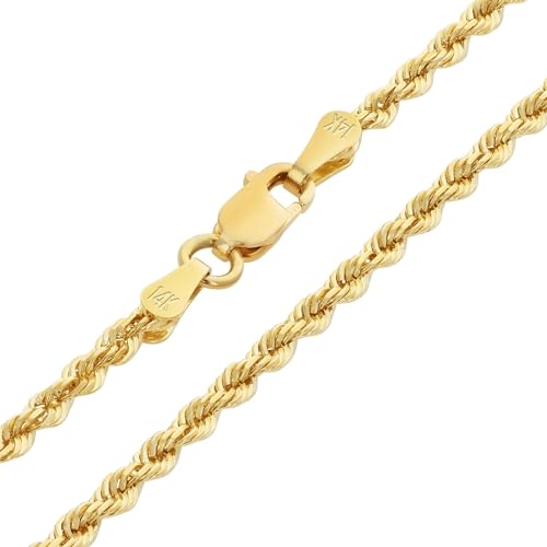 Nuragold 14k Real Yellow Gold Rope Chain Solid Diamond Cut Bracelet - 1.5mm - 9"