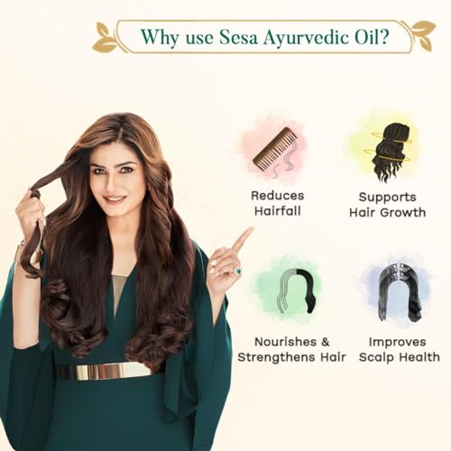 SESA Ayurvedic Hair Oil With Bhringraj & 17 Rare Herbs With Coconut Oil and 4 Nourishing Oil For Hair Growth Help Control Hair Fall & Easy Hair Oil Applicator For Women and Men, 6.76 Fl Oz or 200 ml