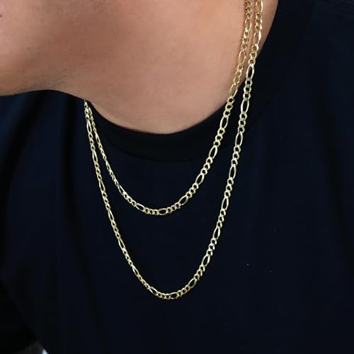 Nuragold 10k Real Yellow Gold Figaro Link 4.5mm Chain Necklace (16"-30") - 22"