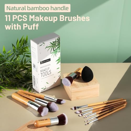 BS-MALL Makeup Brush Set 11 Pcs Makeup Sponge, Professional Bamboo Makeup Brushes for Foundation, Powder, Blush, Concealer, Eyeshadow & Blending, Ideal for Travel, Beginners & Makeup Artists