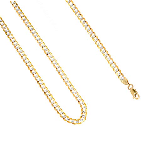Nuragold 10k Real Yellow Gold Cuban Curb 5mm Solid Pave Chain Necklace - 26"