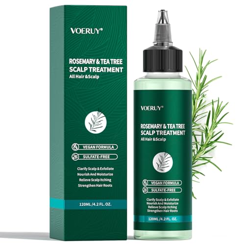 VOERUY Scalp Treatment, Rosemary Refreshing Scalp Treatment with Tea Tree, Clarifying Build Up & Purifying, Leave-In Scalp Detox for Dry Itchy Scalp,Vegan & Cruelty-Free,120ML