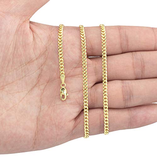 Nuragold 10k Real Yellow Gold Miami Cuban Link 3mm Chain Italian Necklace - 20"