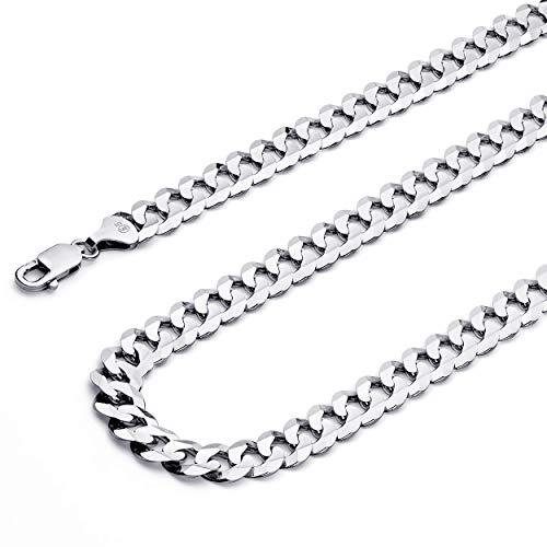 14k REAL White Gold Solid Men's 5mm Cuban Concave Curb Chain Necklace with Lobster Claw Clasp - 20"