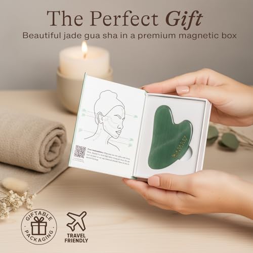 Jade Gua Sha Facial Tools - Depuffer & Massager Tool for Lymphatic Drainage