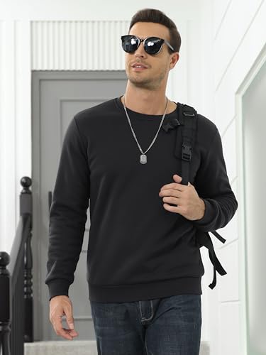 MAGCOMSEN Sweatshirts For Men Sherpa Sweatshirt Crewneck Cotton Tops Sweatshirt Fleece Warm Casual Parka Sweatshirts Active Winter Underwear Pullover Black