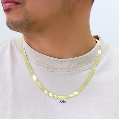 Nuragold 14k Real Yellow Gold Herringbone 7mm Chain Flexible Necklace - 16"