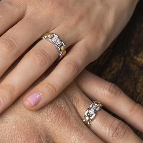 Gem Stone King Round White Lab Grown Diamond Wedding Band Ring for Men | 925 Sterling Silver and 10K Yellow Gold | 7MM Width | Available In Size 5, 6, 7, 8, 9, 10, 11, 12, 13