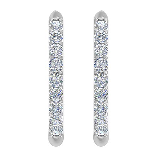 0.25 Carat (ctw) Round White Diamond Ladies Hoop Earrings 10K White Gold