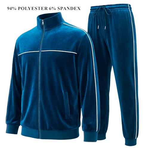 PPONE Velour Mens Tracksuits 2 Piece Sweatsuits Jogging Outfits for Men Leisure Full Zip Velvet Suit Jacket Pants Set