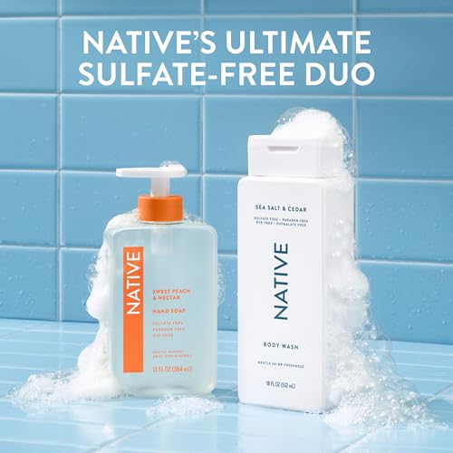 Native Clean Body Wash, Gentle & pH-balanced for Sensitive Skin, 24-Hr Freshness for Men & Women, Vegan & Cruelty-Free, Free of Sulfates, Parabens & Phthalates, Sea Salt & Cedar, 18 fl oz