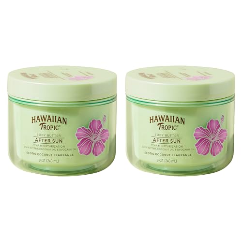 Hawaiian Tropic After Sun Body Butter with Coconut Oil, Beach Essentials, Tan Extender Lotion, 8oz each, Twin Pack (Pack of 2)