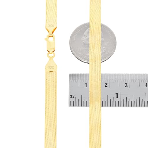 Nuragold 10K Real Yellow Gold Herringbone Chain Flexible Necklace (3mm-9mm) - 16",6mm