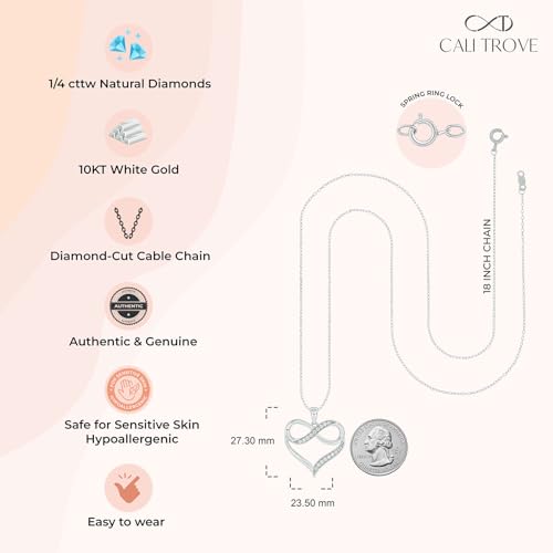 Cali Trove 1/4Ct White Natural Diamond Infinity Necklace for Women in 10K Solid White Gold, Heart Necklace Pendant, Jewelry for Women, Elegant Gift For Her | Women's Jewelry (0.25 Cttw, I-J/I1-I2)