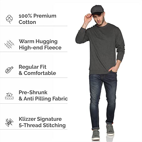 Klizzer Luxury Sweat Shirts, Men - Ultra Soft Men’s Fleece Pullover - 100% Cotton Sweatshirts - Warm Heavy Weight Regular Fit - Plain Crewneck Top for Adults (Charcoal, L)