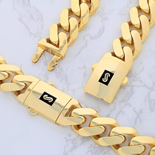 Nuragold 10k Real Yellow Gold Monaco 20mm Miami Cuban Chain Mens Necklace - 24"