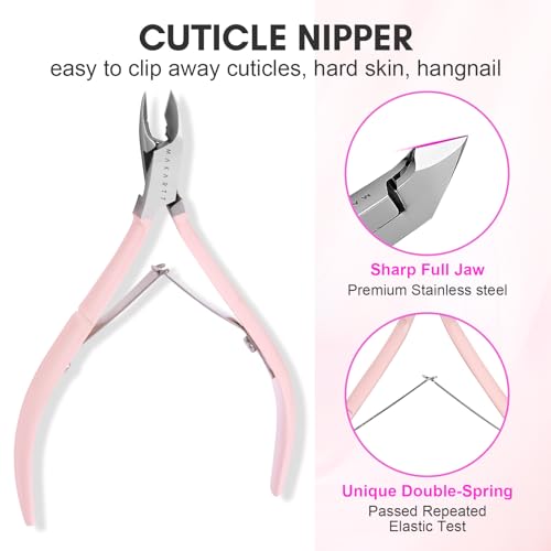 Makartt 3 Pcs Pink Cuticle Nipper Set, Stainless Steel Pusher & Scraper