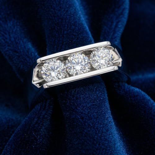 P3 POMPEII3 Pompeii 1 1/2ct Diamond Three Stone Mens Wedding Ring in 14k White or Yellow Gold - Size 11