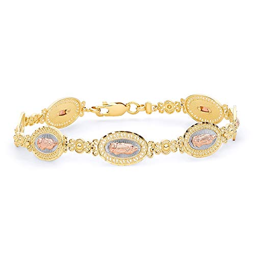 14k REAL Tri Color Gold Guadalupe Bracelet - 7.5"