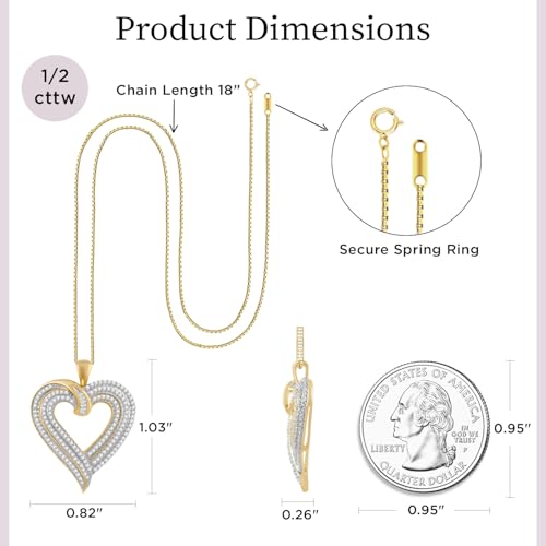Jewelili 10K Yellow Gold Jewelry | Diamond Heart Pendant Necklace for Women
