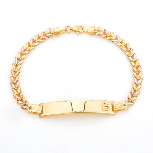 14k Tri Color Gold 15 Years ID Bracelet - 7.5"