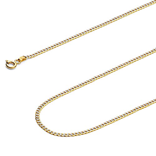 14k REAL Two Tone Gold Solid Men's 14mm Cuban Concave Curb White Pave Chain Bracelet with Lobster Claw Clasp - 9"