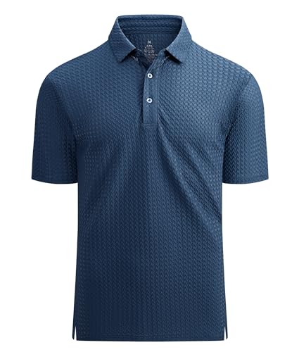 Alex Vando Mens Bubble Jacquard Polo Shirt Super Stretch Short Sleeve Polo Shirts for Men,Teal02,L