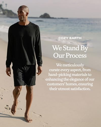Cozy Earth Men’s Pullover Crew Neck Sweatshirt - Lightweight Viscose from Bamboo Blend - Ultra Soft Brushed Fabric Crewneck Sweater for Men - Navy Large