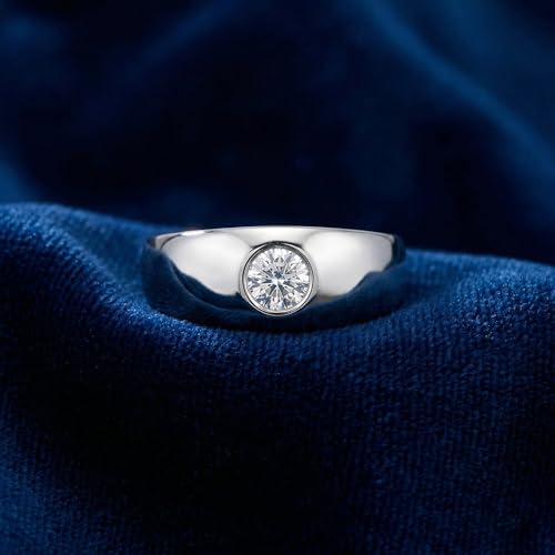 P3 POMPEII3 Pompeii Mens 14k White Gold 1/2ct Solitaire Bezel Round Diamond Wedding Anniversary Ring - Size 11.5