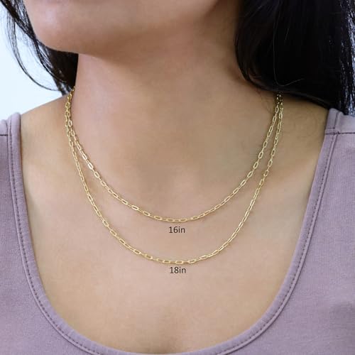 Nuragold 10k Real Yellow Gold 2mm Paperclip Chain Cable Dainty Necklace - 16"