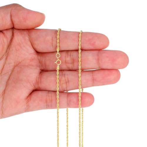 Nuragold 10K Real Yellow Gold Rope Diamond Cut Chain Lightweight Necklace - 18",1.5mm