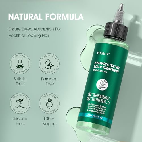 VOERUY Scalp Treatment, Rosemary Refreshing Scalp Treatment with Tea Tree, Clarifying Build Up & Purifying, Leave-In Scalp Detox for Dry Itchy Scalp,Vegan & Cruelty-Free,120ML