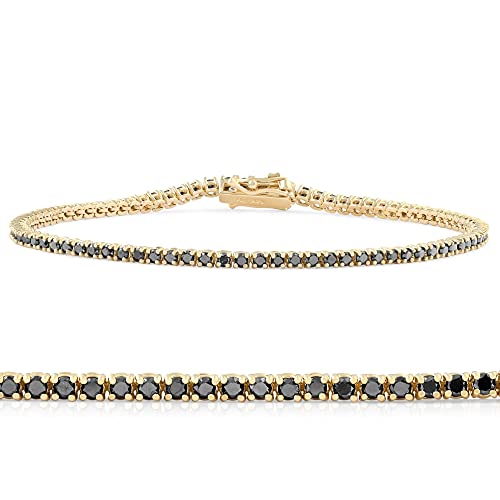 Pompeii 1 3/4 Ct TW Black Diamond Tennis Bracelet 14k Yellow Gold 7"