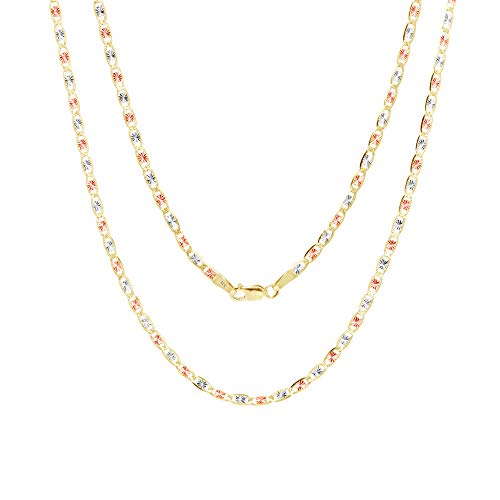 Nuragold 14k Solid Tri Color Gold Valentino 2.6mm Chain Bracelet or Anklet - 7"
