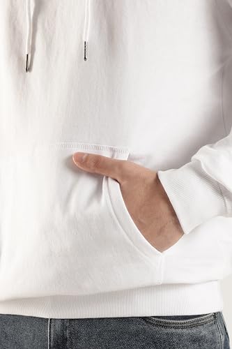 Klizzer Luxury Men's 100% Cotton Pullover Hoodie, Fleece Hooded Sweatshirt With Front Pocket (White, XL)