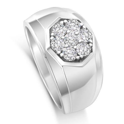 Pompeii 1 Ct Diamond Ring Men's Cluster Hexagon Band in 10k White or Yellow Gold - Size 12