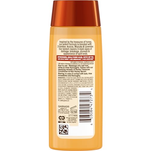 Garnier Whole Blends Honey Treasures Repairing Shampoo, for Dry, Damaged Hair, 3 Fl Oz (Travel Size), 1 Count (Packaging May Vary)